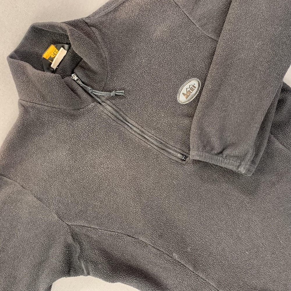 REI Fleece Pullover Women Small Black Quarter Zip Mock Neck Back Pocket Outdoors